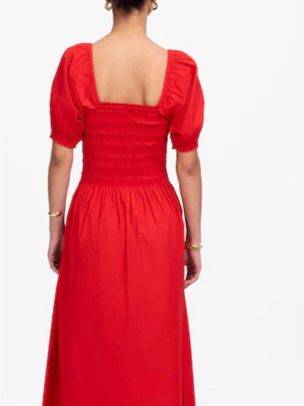 Madewell Red Smocked Bodice Puff-Sleeve Midi Dress - Picture 5 of 5